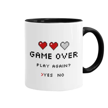 GAME OVER, Play again? YES - NO, Κούπα χρωματιστή μαύρη, κεραμική, 330ml