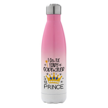 I am the fairy Godmother of the Prince, Metal mug thermos Pink/White (Stainless steel), double wall, 500ml