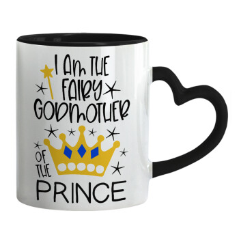 I am the fairy Godmother of the Prince, Mug heart black handle, ceramic, 330ml