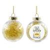 Transparent Christmas tree ball ornament with gold filling 8cm