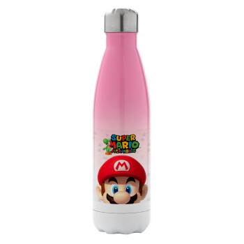 Super mario head, Metal mug thermos Pink/White (Stainless steel), double wall, 500ml