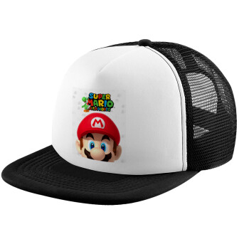 Super mario head, Καπέλο Soft Trucker με Δίχτυ Black/White 