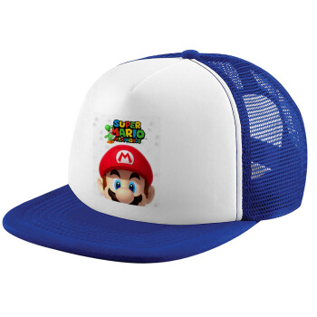 Super mario head, Καπέλο Ενηλίκων Soft Trucker με Δίχτυ Blue/White (POLYESTER, ΕΝΗΛΙΚΩΝ, UNISEX, ONE SIZE)