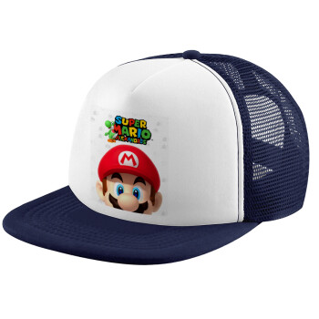 Super mario head, Καπέλο Soft Trucker με Δίχτυ Dark Blue/White 