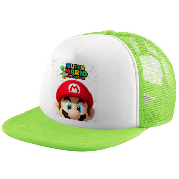 Super mario head, Καπέλο Soft Trucker με Δίχτυ Πράσινο/Λευκό