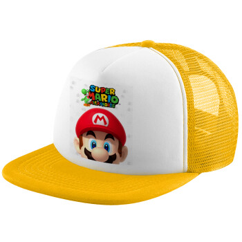Super mario head, Καπέλο Soft Trucker με Δίχτυ Κίτρινο/White 