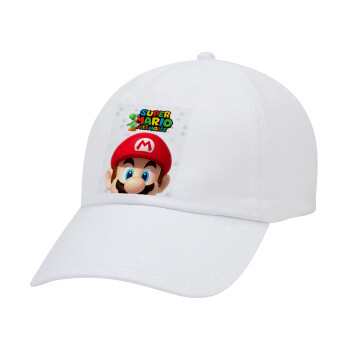 Super mario head, Καπέλο Ενηλίκων Baseball Λευκό 5-φύλλο (POLYESTER, ΕΝΗΛΙΚΩΝ, UNISEX, ONE SIZE)