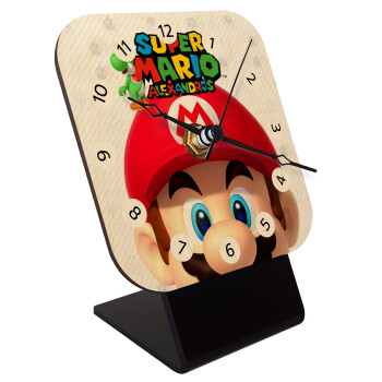 Super mario head, Επιτραπέζιο ρολόι σε φυσικό ξύλο (10cm)