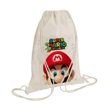 Super mario head, Τσάντα πλάτης πουγκί GYMBAG natural (28x40cm)