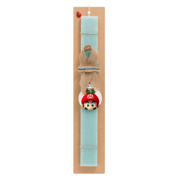 Super mario head, Easter Set, wooden keychain & aromatic flat Easter candle (30cm) (TURQUOISE)