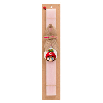 Super mario head, Easter Set, wooden keychain & scented flat Easter candle (30cm) (PINK)