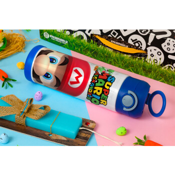 Super mario head, Easter candle, Childrens hot water bottle, stainless steel, with safety straw, BLUE (500ml)