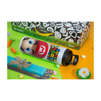 Super mario head, Easter candle,Travel Tumbler 2 Lids, with metal straw & cleaning brush & aromatic flat candle (30cm) (BLUE)