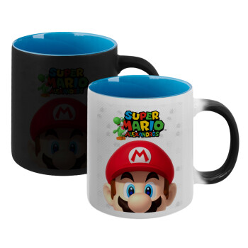 Super mario head, Κούπα Μαγική εσωτερικό μπλε, κεραμική 330ml που αλλάζει χρώμα με το ζεστό ρόφημα