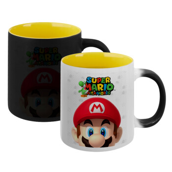 Super mario head, Κούπα Μαγική εσωτερικό κίτρινη, κεραμική 330ml που αλλάζει χρώμα με το ζεστό ρόφημα