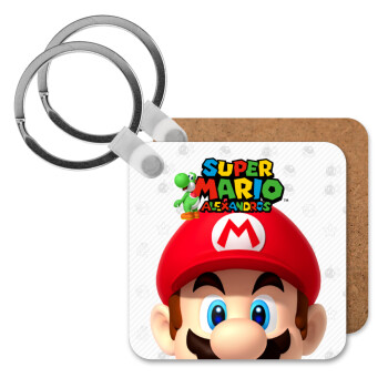 Super mario head, Μπρελόκ Ξύλινο τετράγωνο MDF