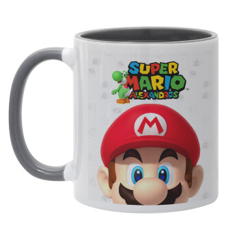 Super mario head, Κούπα χρωματιστή γκρι, κεραμική, 330ml