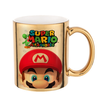 Super mario head, Mug ceramic, gold mirror, 330ml