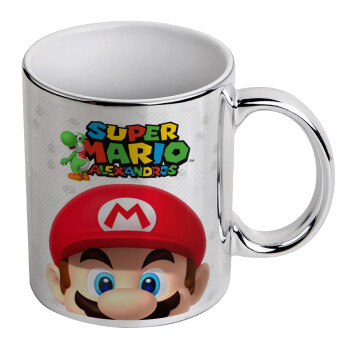 Super mario head, Mug ceramic, silver mirror, 330ml
