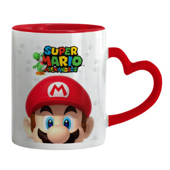 Super mario head, Mug heart red handle, ceramic, 330ml