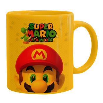 Super mario head, Ceramic coffee mug yellow, 330ml (1pcs)