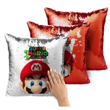 Super mario head, Μαξιλάρι καναπέ Μαγικό Κόκκινο με πούλιες 40x40cm περιέχεται το γέμισμα