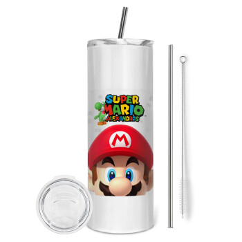 Super mario head, Eco friendly stainless steel tumbler 600ml, with metal straw & cleaning brush