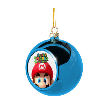 Super mario head, Χριστουγεννιάτικη μπάλα δένδρου Μπλε 8cm