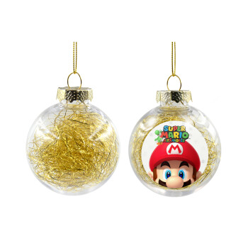 Super mario head, Χριστουγεννιάτικη μπάλα δένδρου διάφανη με χρυσό γέμισμα 8cm