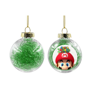 Super mario head, Χριστουγεννιάτικη μπάλα δένδρου διάφανη με πράσινο γέμισμα 8cm