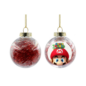 Super mario head, Χριστουγεννιάτικη μπάλα δένδρου διάφανη με κόκκινο γέμισμα 8cm