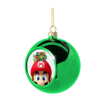Super mario head, Χριστουγεννιάτικη μπάλα δένδρου Πράσινη 8cm