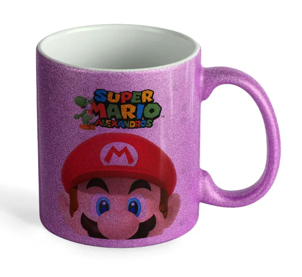 Super mario head — Κούπα Μωβ Glitter που γυαλίζει, κεραμική, 330ml
