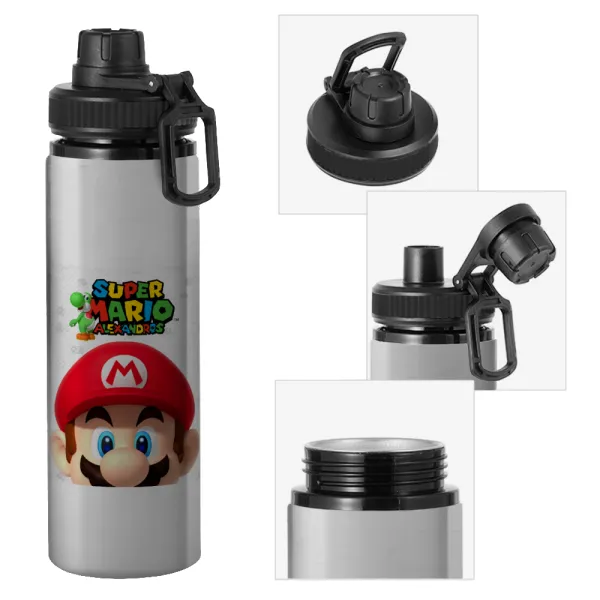 Super mario head — Metallic water bottle with safety cap, 850ml aluminum