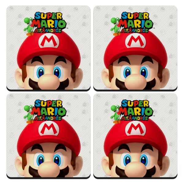 Super mario head — Σουβέρ ξύλινα τετράγωνα (9cm)