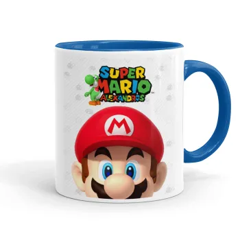 Super mario head, Κούπα χρωματιστή μπλε, κεραμική, 330ml