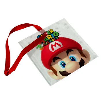 Super mario head, Στολίδι Χριστουγεννιάτικο στολίδι γυάλινο τετράγωνο 9x9cm