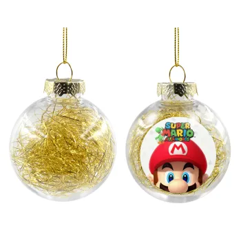 Super mario head, Στολίδι Χριστουγεννιάτικη μπάλα δένδρου διάφανη με χρυσό γέμισμα 8cm