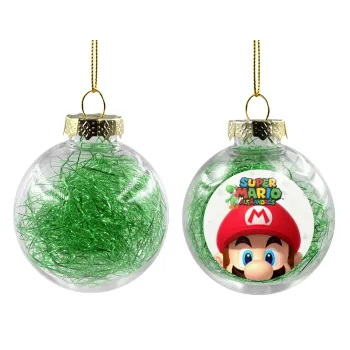 Super mario head, Transparent Christmas tree ball ornament with green filling 8cm