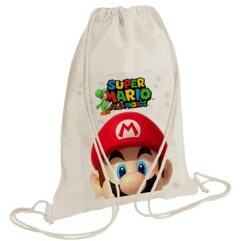 Super mario head, Τσάντα πλάτης πουγκί GYMBAG natural (28x40cm)