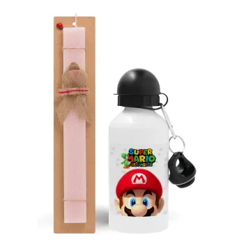 Super mario head, Easter Set, metallic aluminum bottle (500ml) & aromatic flat Easter candle (30cm) (PINK)
