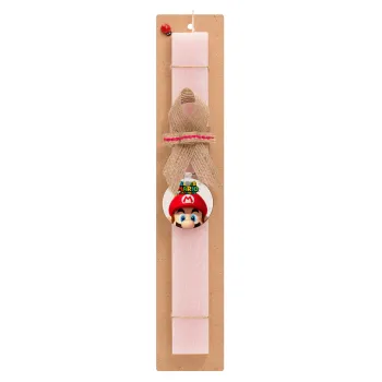 Super mario head, Easter Set, wooden keychain & scented flat Easter candle (30cm) (PINK)