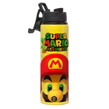 Super mario head, Metallic water bottle with safety lid, 850ml aluminum