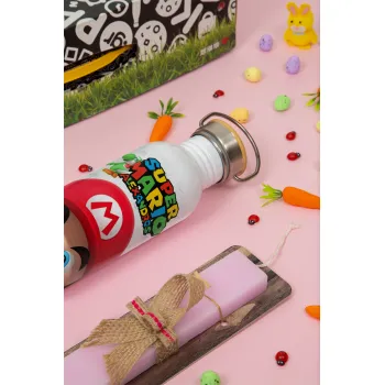 Super mario head, Easter Set, SS Metallic water bottle (620ml, stainless steel) & scented flat Easter candle (30cm) (PINK)