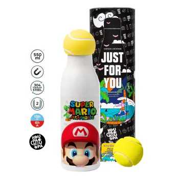 Super mario head, Μπάλα τένις μεταλλικό παγούρι θερμός, διπλού τοιχώματος, 550ml