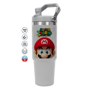 Super mario head, ΓΚΡΙ χρώματος Θερμός Ανοξείδωτο 890ml (30oz) με χερούλι