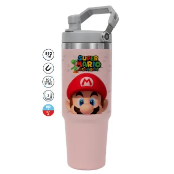 Super mario head, ΡΟΖ χρώματος Θερμός Ανοξείδωτο 890ml (30oz) με χερούλι