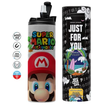 Super mario head, Tumbler stainless steel GREY 600ml