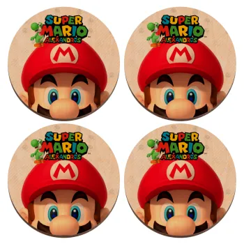 Super mario head, ΣΕΤ x4 Σουβέρ ξύλινα στρογγυλά plywood (9cm)