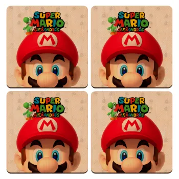 Super mario head, ΣΕΤ x4 Σουβέρ ξύλινα τετράγωνα plywood (9cm)